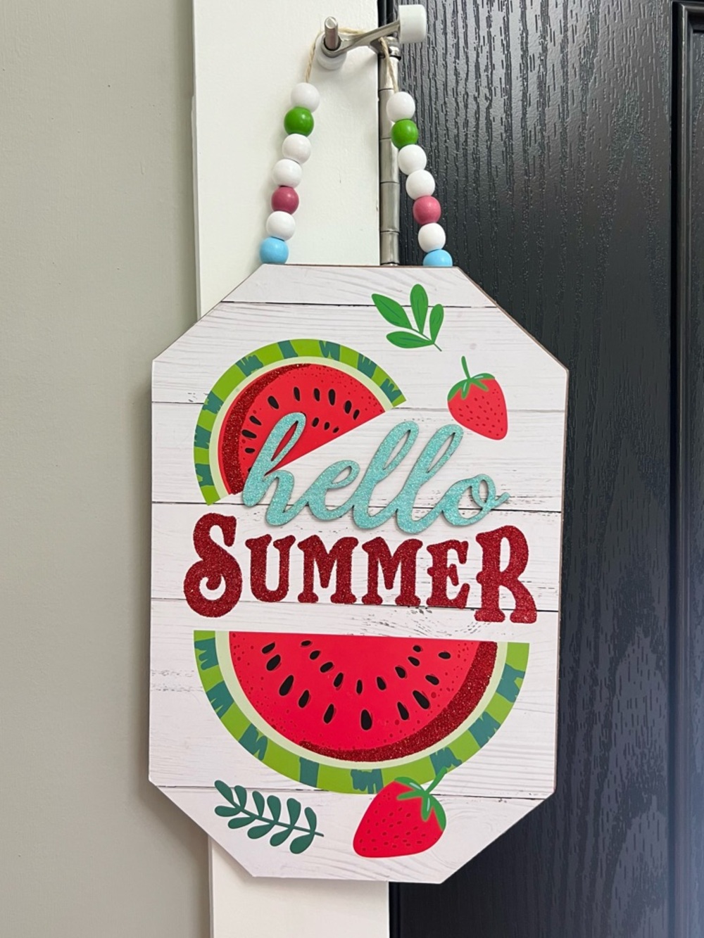 Hello Summer Watermelon Wall Sign - White, Red & Green